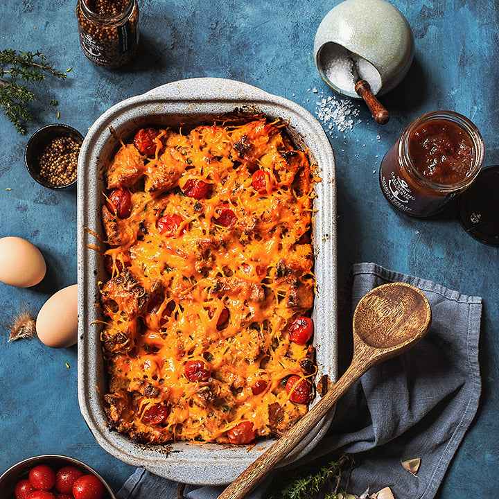 Cherry Tomato & Cheddar Savoury Bread Pudding – SaltSpring Kitchen Co.