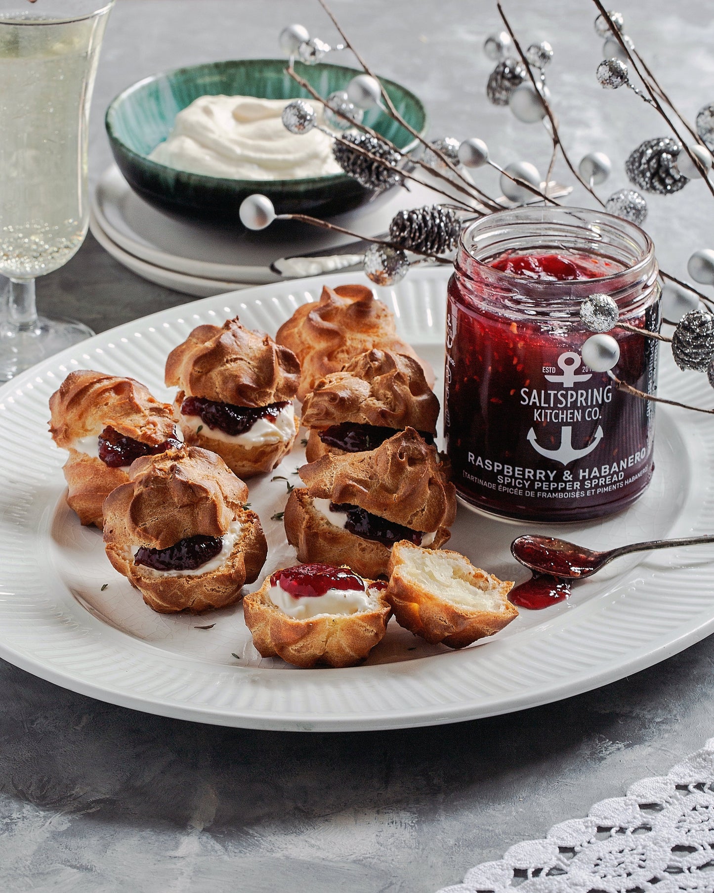 Salt Spring Kitchen Company Raspberry Habanero Spicy Pepper Spread with Gougeres