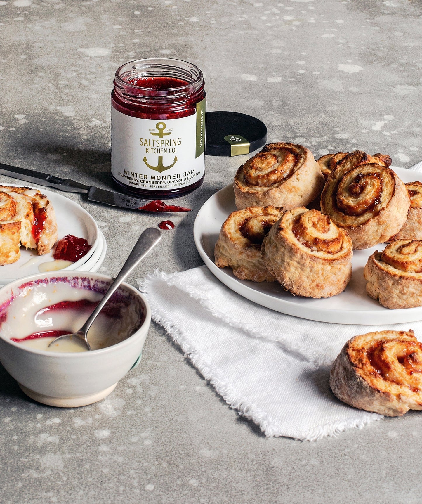 Salt Spring Kitchen Company Winter Wonder Jam with pinwheel scones
