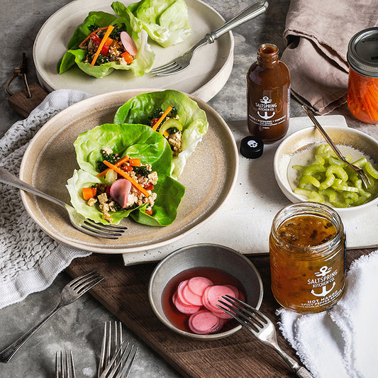 Spicy Tofu Lettuce Wraps with Pickled Vegetables