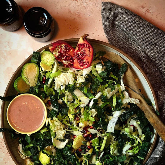 Brussels Sprout & Kale Salad with Tangy Cranberry Lemon Dressing