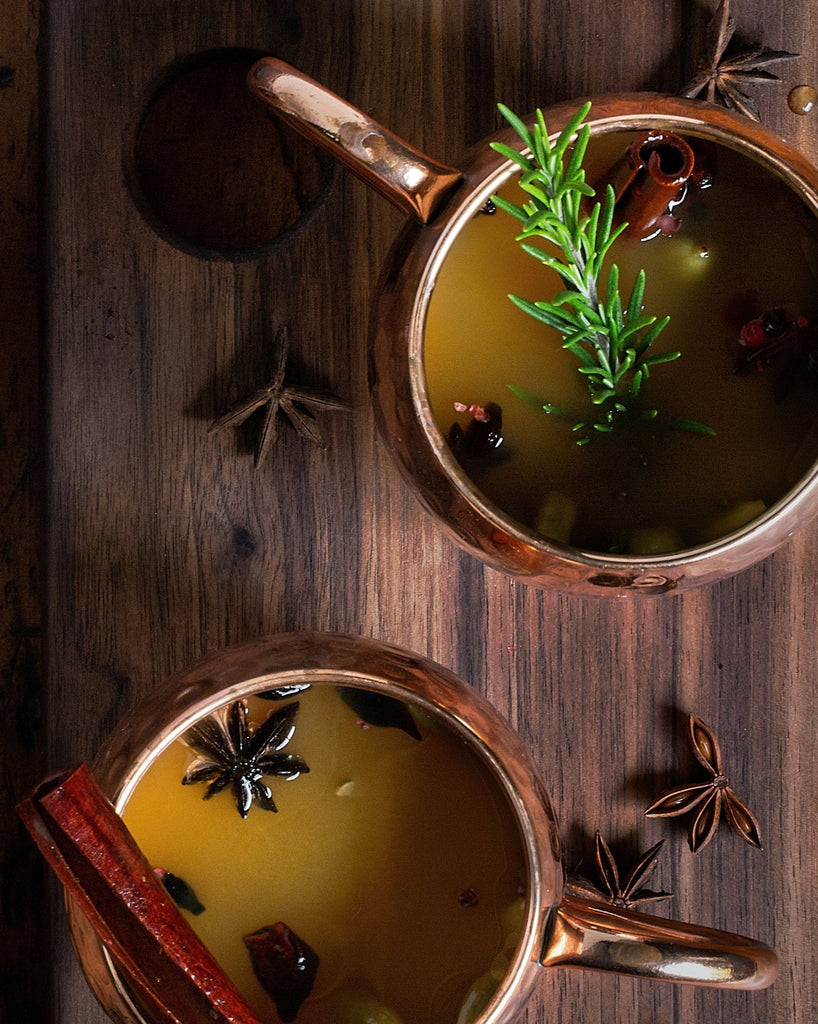 SaltSpring Kitchen Company Stone Fruit Spice Cider Recipe in mugs