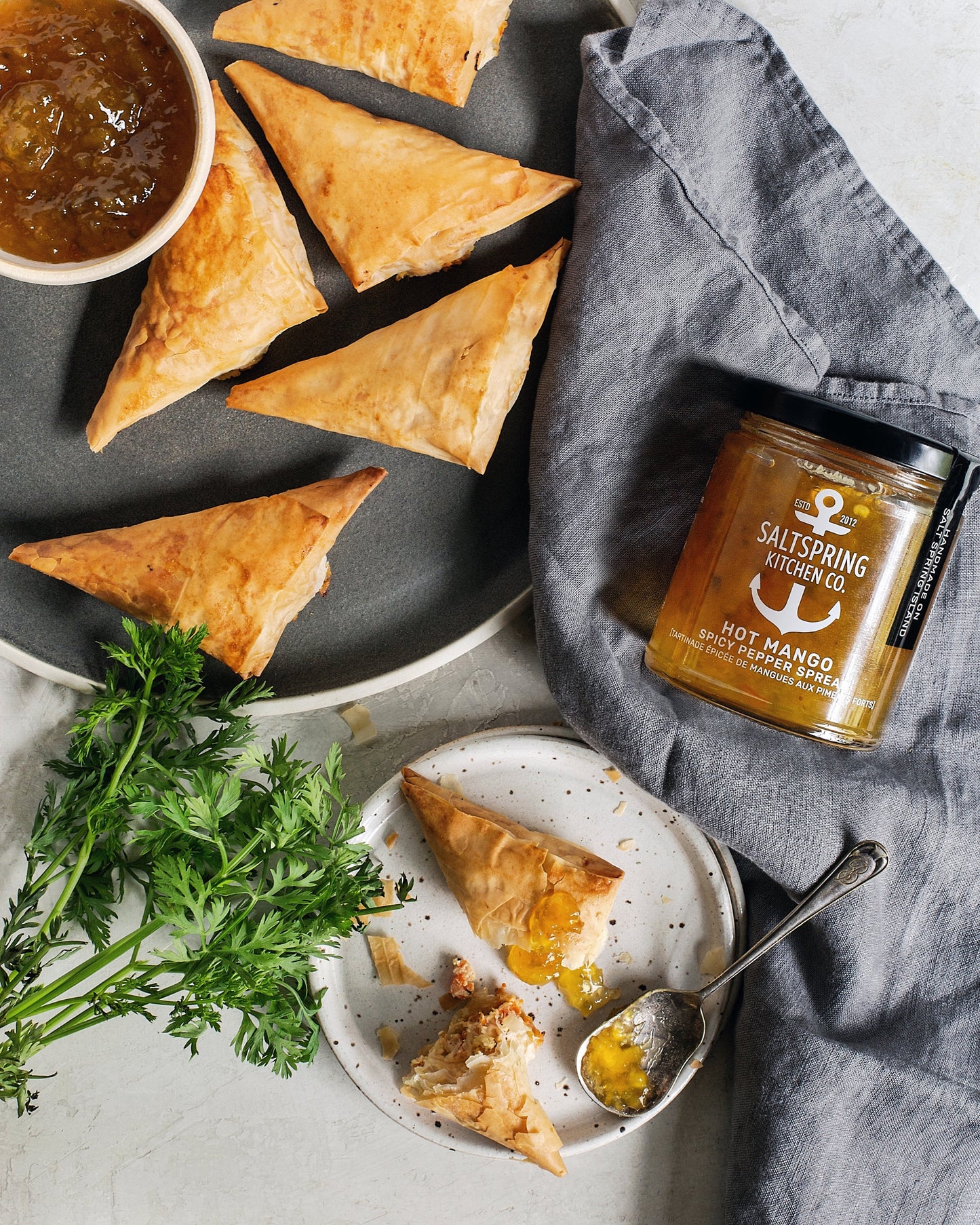 Salt Spring Kitchen Company Hot Mango Spicy Pepper Spread with Carrot Triangles