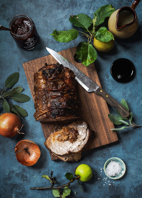 Salt Spring Kitchen Company Rhubarb and Apple Chutney on Stuffed Pork Roast
