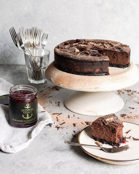Salt Spring Kitchen Company Sour Cherry, Rhubarb and Rosemary Spread with Chocolate Cheesecake